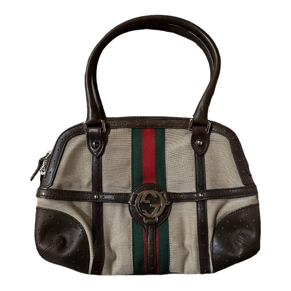 GUCCI BROWN CANVAS WEB REINS SHOULDER BAG